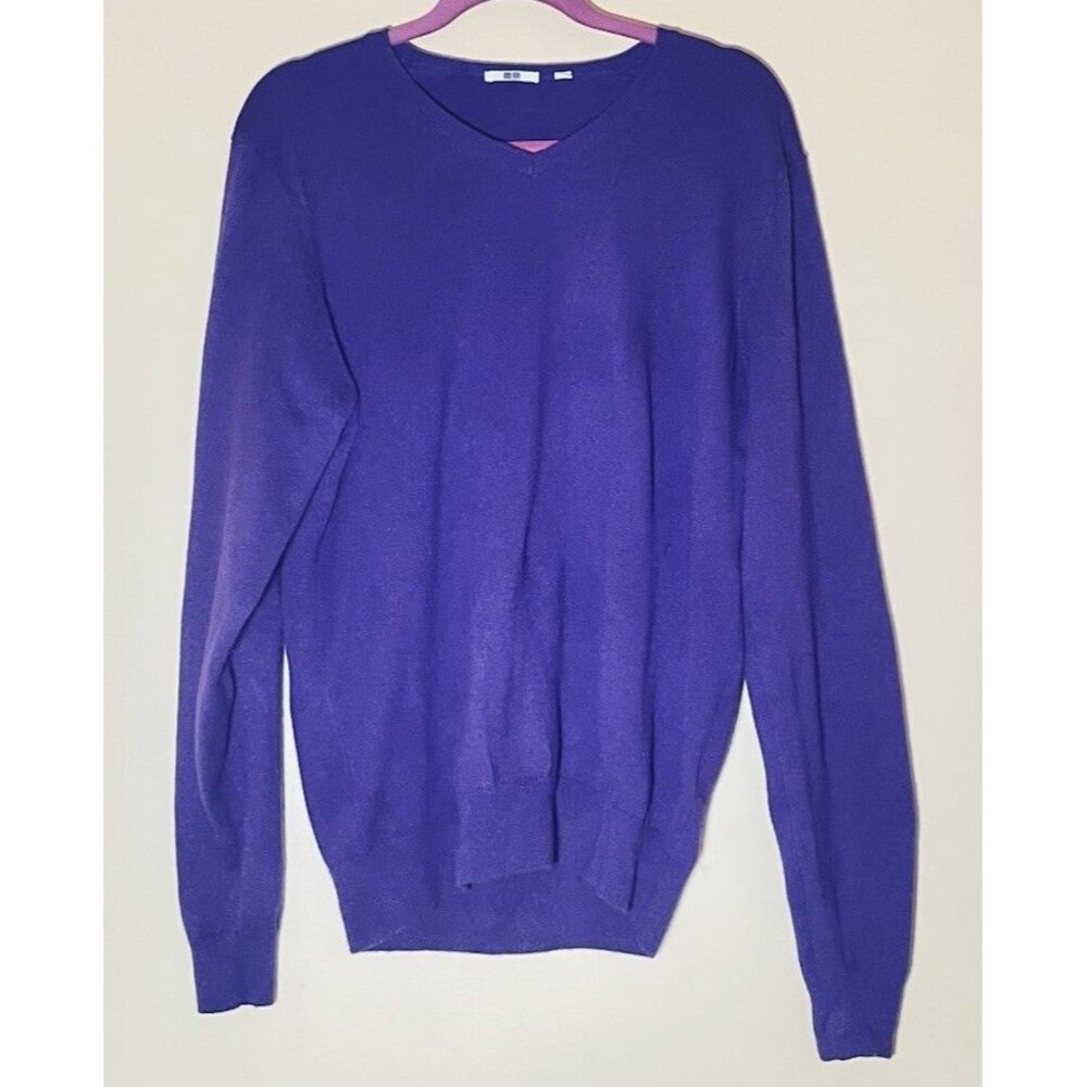 Uniqlo Cashmere V-Neck Sweater L Men Heathered Purple Preppy Quiet Luxury